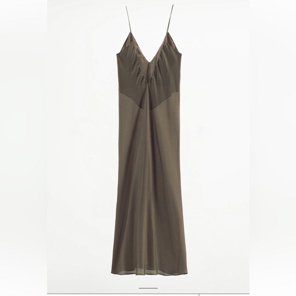Zara 100% Silk Olive Midi Dress - Picture 5 of 7